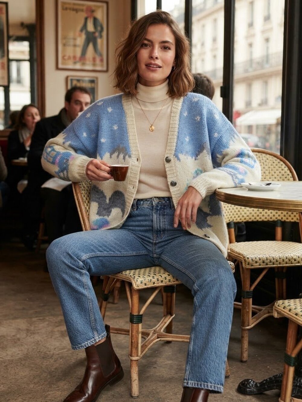 Vintage 90s Y2K Eddie Bauer Wool Cardigan Chunky Knit Cabin Fair Isle Sweater L - Picture 2 of 16
